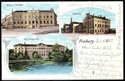 Freiberg/Sachsen: 1905, Farblitho-Karte mit Ansicht des Postamtes, ...