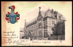 Eisleben: 1904, Prägedruck-Karte mit Wappen der Stadt und Aufnahme ...