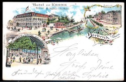 Biebrich: 1898, seltene Farblitho-Karte mit Ansicht des Schlosses, ...