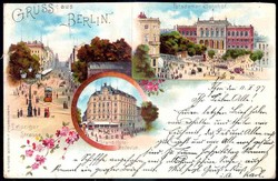 Berlin: 1897, Farblitho-Karte mit Ansichten der Leipziger Straße, ...