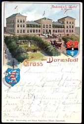 Darmstadt: 1900, farbige Gruß aus-Karte mit Wappen und Abbildung des ...
