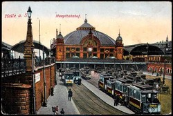 Halle an der Saale: Farbkarte mit dem Hauptbahnhof und zahlr. ...
