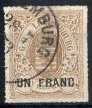 1 Fr. auf 37 1/2 C. Aufdruckmarke 1872, sauber und schön gest. Luxus ...