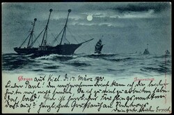 Kiel: 'Gruß aus..'-Mondscheinkarte 'Feuerschiff', gelaufen 1900 nach ...