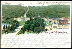 Kassel: Farb-Lithokarte 'Gruß von Wilhelmshöhe' mit Gesamtansicht, ...