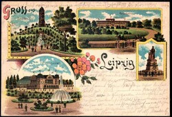 Leipzig: 'Gruß aus..'-Farb-Lithokarte mit Ansichten vom Palmengarten ...