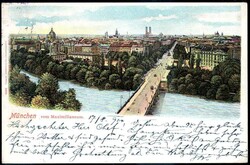 München: Farb-Lithokarte mit Blick vom Maximilianeum, gelaufen 1900. ...