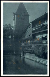 Nürnberg: Mondschein-AK 'Partie a. d. Pregnitz mit Schuldturm', ...