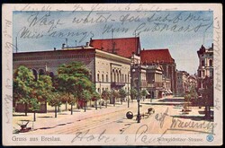 Farb-AK 'Gruß aus Breslau' mit Ansicht der Scheidnitzer Straße, ...