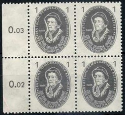 1 Pf. Akademie 1950, im Viererblock mit linkem Seitenrand, tadellos ...