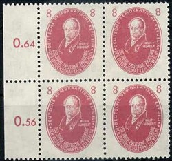 8 Pf. Akademie 1950, im Viererblock mit linkem Seitenrand, tadellos ...