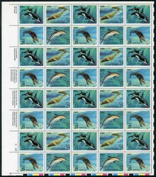 Parallelausgabe Meeressäugetiere 1990, der kpl. ZD-Bogen mit acht ...