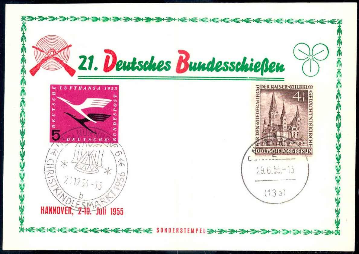 21. deutsches Bundesschießen Hannover 1955, Erinnerungskarte mit ...