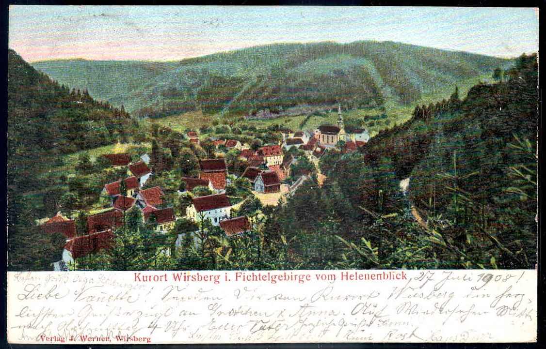 Kurort Wirsberg im Fichtelgebirge: farbige Prägekarte mit Aussicht ...