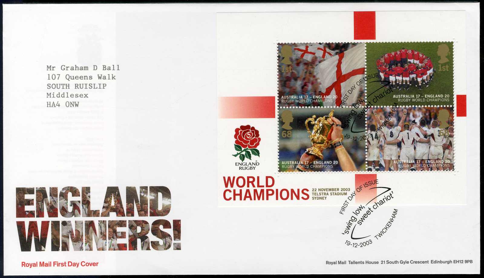 Gewinn der Rugby-WM in Australien-Block 2003, sauber auf amtl. ...