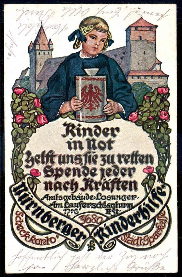 Nürnberg: Spendenkarte 'Kinder in Not - Helft uns sie zu retten. ...