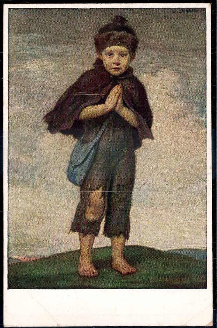 Deutsche Kinderhilfe: Spendenkarte 'Der bittende Knabe' mit Zudruck ...