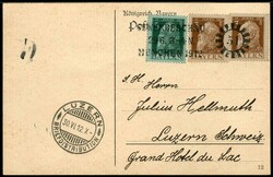 3 Pf. (2) und einmal 5 Pf. Luitpold auf Auslandskarte mit ...