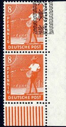 8 Pf. Arbeiter 1948, im senkr. Paar aus der Bogenecke unten rechts, ...