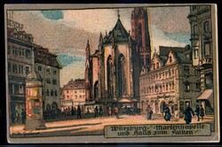 Würzburg: farbige Künstlerkarte mit Marienkapelle und Haus zum ...