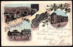 Stuttgart: farbige 'Gruß aus..'-Lithokarte mit Panoramaansicht, ...