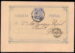 5 C. Alfons XII. September 1875, GA-Karte in b.-Type, von Valencia ...