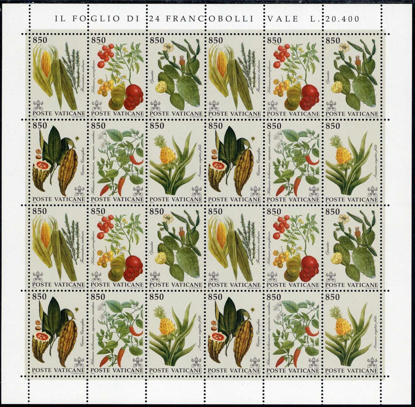 Pflanzen aus Amerika 1992, im Kleinbogen zu vier Sechserblöcken, ...