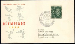 Olympisches Jahr 1956, auf Schmuck-FDC mit ESST, Pracht. M€ 20,--