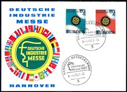 Hannover Messe 1967, Erinnerungskarte mit Marken und SST's, gute ...