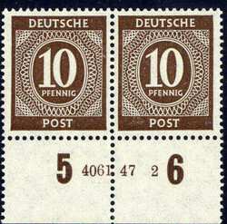 10 Pf. Ziffer 1946, in a.-Farbe, waager. Unterrandpaar mit HAN '4061 ...