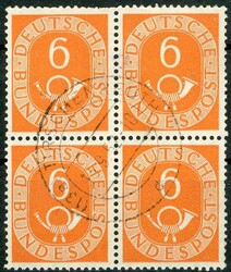 6 Pf. Posthorn im sauber und schön gest. Viererblock, die linke ...