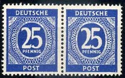 25 Pf. ultramarin, waager. Paar, die rechte Marke mit Plattenfehler ...