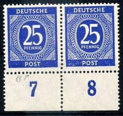 25 Pf. Ziffer in c.-Farbe, waager. Paar vom Unterrand, dabei die ...