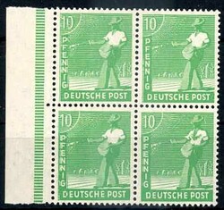 10 Pf. Arbeiter, Viererblock vom linken Seitenrand, dabei die ...