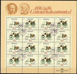 Automobile-ZD-Kleinbogen 1986, 16 waager. Paare mit Kleinbogen, ...