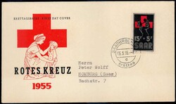 Rotkreuz-Marke 1955 hübsch auf Schmuck-FDC, Luxus.