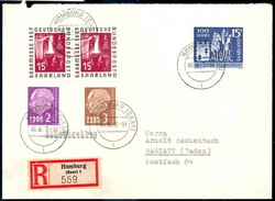 Saarmesse 1957 mit portogerechter ZF auf R.-Brief aus 'Homburg 01.8 ...