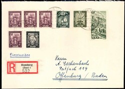 60 Fr. und sieben weitere Marken aus dem Satz auf R.-Brief, sauber ...