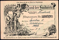 Bund der Landwirte, Mitgliedskarte, rs. eng bedruckt mit den Statuten ...