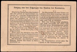 Bund der Landwirte, Mitgliedskarte, rs. eng bedruckt mit den Statuten ...