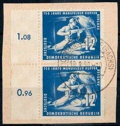 12 Pf. Mansfelder Bergbau 1950, in a.-Farbe, senkr. Paar vom linken ...