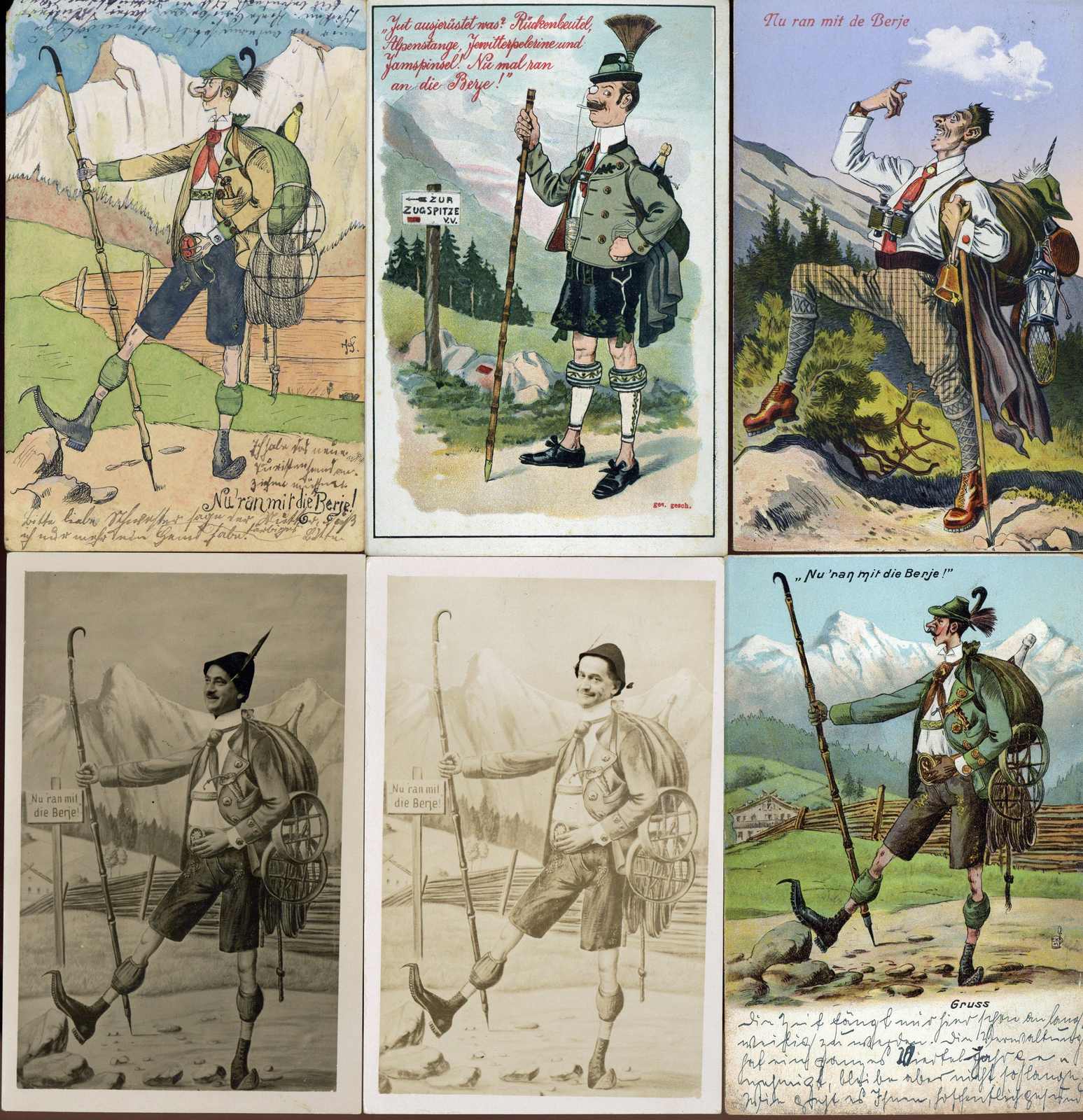 Wanderer in den Bergen: vier Farb- und zwei s/w.-Karten zur Thematik ...