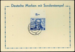 30 Pf. Goethe 1949, blanko auf Postkarte 'Deutsche Marken mit ...