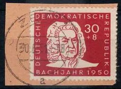 30 Pf. Johann Sebastian Bach 1950, sauber gest. auf Briefstück, ...