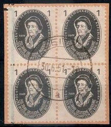 1 Pf. Akademie 1950, im Viererblock mit zentr. Tagesstpl. 'Zeitz 1 30 ...