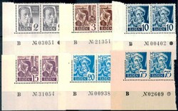 2 Pf. bis 10 Pf., 15 Pf. und 20 Pf. sowie 75 Pf. Freimarken 1947, jew ...