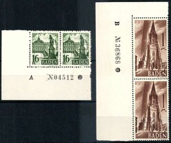 16 Pf. und 1 Mark Freimarken 1947, jew. aus der Bogenecke unten bzw. ...