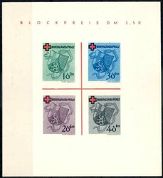 Rotkreuz-Block 1949, in Type I., ungebraucht, oben rechts leichter ...