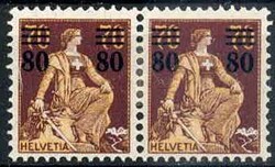80 C. auf 70 C. Sitzende Helvetia mit Aufdruck 1915, im waager. Paar, ...