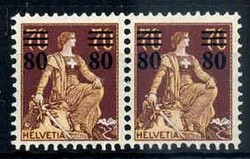 80 C. auf 70 C. Sitzende Helvetia mit Aufdruck 1915, im waager. Paar, ...
